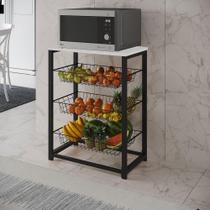 Fruteira Com Suporte Para Micro-Ondas Barcelona Aço Preto Cesto Preto Tampo Branco Cor: Preto