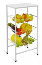 Fruteira Cozinha 3 Cestos Frutas Reforçada Tampo Em Aço Para Filtro