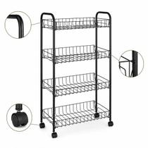 Fruteira De Aço Vertical Cozinha 4 Andares Com Rodinhas 8kg Para Cozinha, Compartimentos Múltiplos Fruteira De Aço Vertical Cozinha 4 Andares Com Rodinhas 8kg Para Cozinha, Compartimentos Múltiplos