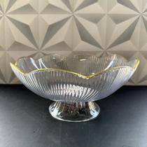 Fruteira de acrílico decorativa transparente com fio de ouro para cozinha porta frutas frutera canelada com pé presente Fruteira de acrílico decorativa transparente com fio de ouro para cozinha porta frutas frutera canelada com pé presente