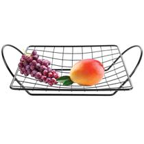 Fruteira de Bancada para Cozinha Aço Cromado Aramado Preto Porta Frutas e Verduras de Mesa com Alças