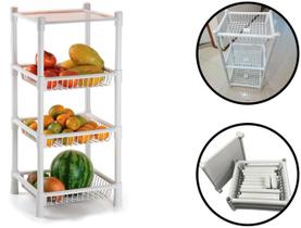 Fruteira De Chão 3 Andares + Base Cestos Organizadores Frutas Verduras Legumes Dispensa Cozinha Multiuso