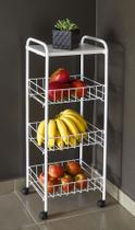 Fruteira De Chão 3 Andares Organizador Cozinha Com Rodinhas Resistente Branco