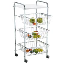 Fruteira de Chão 3 Andares Para Cozinha Aramada com Rodinhas Suporte para Água Schmitt Fruteira de Chão 3 Andares Para Cozinha Aramada com Rodinhas Suporte para Água Schmitt