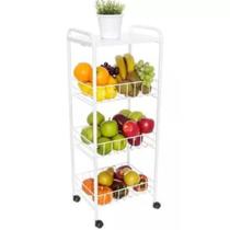 Fruteira De Chão 3 Cestos Andares Metal Rodinhas Cozinha Fruteira De Chão 3 Cestos Andares Metal Rodinhas Cozinha