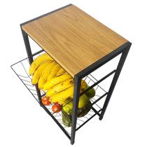 Fruteira De Chão Aramada Cozinha Metal Madeira 4 Andares