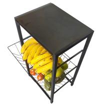 Fruteira De Chão Aramada Cozinha Metal Madeira 4 Andares
