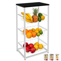 Fruteira De Chão Aramada Cozinha Metal Madeira Moderna Mesa