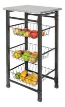 Fruteira De Chão Com 3 Cestos Removiveis Com tampo forte de pedra De marmore Granito