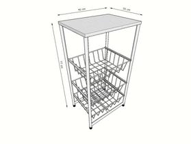 Fruteira De Chão Cozinha Aço Mdf 3 Cestos Multiuso