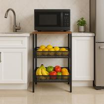 Fruteira De Chão Cozinha Cestos Moderno Para Frutas Com Tampo Mdf Suporta Microondas airfryer