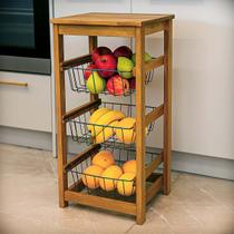Fruteira de Chão Cozinha com Tampo de Madeira
