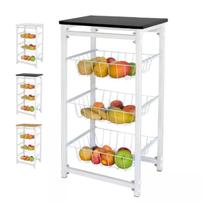 Fruteira De Chão Cozinha Metal Madeira Com Suporte 3 Cestos