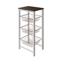 Fruteira De Chão Cozinha Montada Aço Branco Cesto Cobre Tampo Amêndoa Roma Cor: Branco