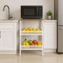 Fruteira De Chão Cozinha Multiuso De Aço Extra Forte Com Tampo Mdf Madeira Suporta Microondas Fruteira De Chão Cozinha Multiuso De Aço Extra Forte Com Tampo Mdf Madeira Suporta Microondas