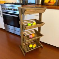 Fruteira de Chão e Estante com 4 Cestos de Madeira Maciça - Maju Fruteira de Chão e Estante com 4 Cestos de Madeira Maciça - Maju