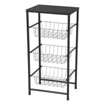 Fruteira De Chão Para Cozinha 3 Andares Cesto Preta Plus