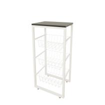 Fruteira De Chão Para Cozinha Branco Brilho Em Aço Preto