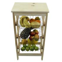 Fruteira De Chão Pra Cozinha Com Tampo De Madeira 3 Cestos Multiuso Porta Frutas Fruteira De Chão Pra Cozinha Com Tampo De Madeira 3 Cestos Multiuso Porta Frutas