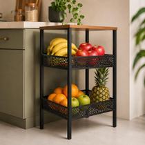 Fruteira de Chão Preta MDF 75cm Suporta Microondas Cozinha Moderna e Organizada