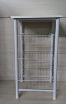 Fruteira De Cozinha De Chão Jadinha Em Aço E Mdf 3 Cestos Branco e Jade Fruteira De Cozinha De Chão Jadinha Em Aço E Mdf 3 Cestos Branco e Jade