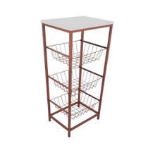 Fruteira De Cozinha De Chão Montreal Em Aço E Mdf 3 Cestos - Cobre/Branco
