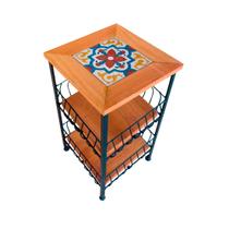 Fruteira de Ferro e Madeira com Ladrilho Hidráulico 2 Andares Artesanais para sua Cozinha