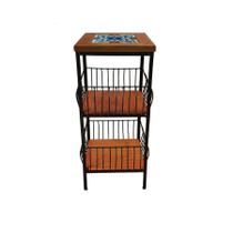 Fruteira de Ferro e Madeira com Ladrilho Hidráulico 2 Andares Artesanais para sua Cozinha