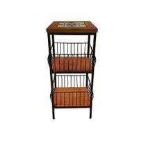 Fruteira de Ferro e Madeira com Ladrilho Hidráulico 2 Andares Artesanais para sua Cozinha