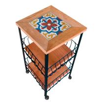 Fruteira de ferro e Madeira Ladrilho Hidráulico artesanal Com Rodinhas