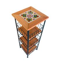 Fruteira de Madeira Rústica 3 Andares com Ladrilho Organizador Decorativo