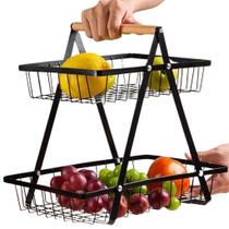 Fruteira De Mesa 2 Andares Cesto Aramado 32,5cm De Altura Aço Galvanizado Multiuso