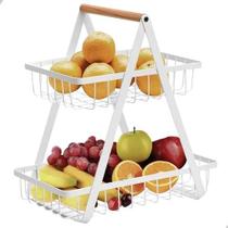 Fruteira De Mesa 2 Andares Organizadora De Frutas Legumes Cesto Metal Aramado Grande