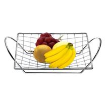 Fruteira De Mesa Arrojada Retangular Aramada Com Base Vazada E Alças Para Carregar Porta Frutas Organizador Decorativo Para Cozinha Bancada