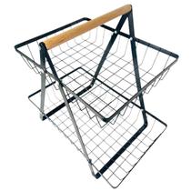 Fruteira De Mesa Com 2 Prateleiras De Metal E Madeira