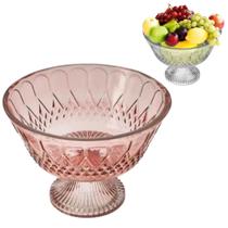 Fruteira de mesa de vidro rosa redonda com pé para centro de mesa - vitazza