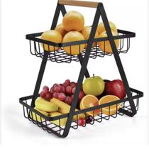 Fruteira De Mesa Dupla Metal Moderna Resistente Organizador Chão Suporte