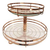 Fruteira De Mesa Dupla Redonda Cobre Com Vidro Giratória