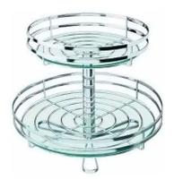 Fruteira De Mesa Dupla Redonda Com Vidro Giratória Cromado