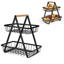 Fruteira De Mesa Organizador Aramada Cozinha Cesto Duplo