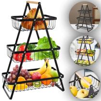 Fruteira De Mesa Organizador Cesto Frutas Cozinha Multiuso Metal 3 andares Legumes Aramado