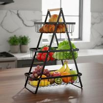 Fruteira De Mesa Organizador Cesto Frutas Cozinha Multiuso Metal 3 andares Legumes Aramado