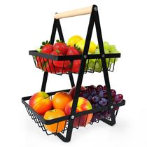 Fruteira De Mesa Organizador De Frutas, Cesta De Frutas De 2 Níveis, Cesta De Frutas Removível Para Bancada De Cozinha Com Alça De Madeira, Preta Fruteira De Mesa Organizador De Frutas, Cesta De Frutas De 2 Níveis, Cesta De Frutas Removível Para Bancada De Cozinha Com Alça De Madeira, Preta