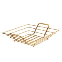 Fruteira de Mesa Quadrada em Aço Galvanizado Dourado Fosco 32x32x7cm - Arthi