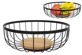 Fruteira de Mesa Redonda Com Base em Madeira 28cm