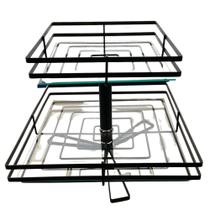 Fruteira de Mesa Vidro Dupla Quadrada Preto Fosco Giratória