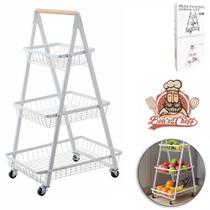 Fruteira de Piso Aramado com Alça de Madeira 3 Andares