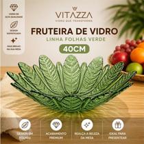 Fruteira De Vidro 40cm Centro De Mesa Folhas Cor Verde Vitazza