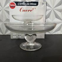 Fruteira de vidro de coração centro de mesa com pé redondo multiuso para cozinha transparente fofa grande boleira doce