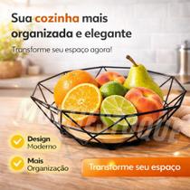 Fruteira Diamond Ecowood Preta Aço com Base de Madeira Fruteira Moderna para Cozinha 26cm Fruteira Diamond Ecowood Preta Aço com Base de Madeira Fruteira Moderna para Cozinha 26cm